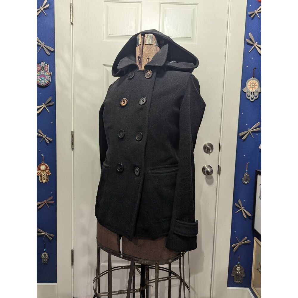 Maurices Wool Blend Peacoat Women’s Small Black Double Breasted Military Style
